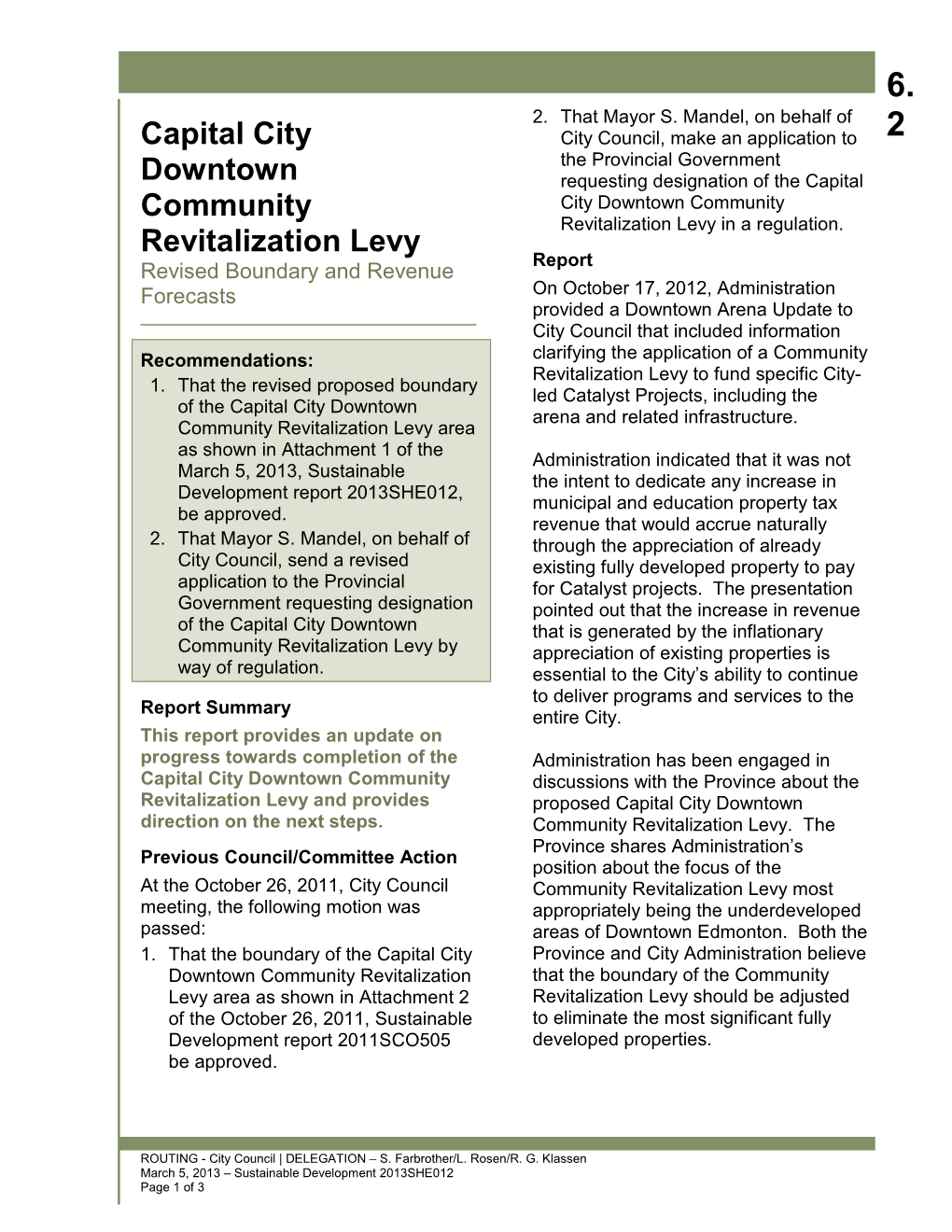 Capital City Downtown Community Revitalization Levy – Revised Boundary and Revenue Forecasts