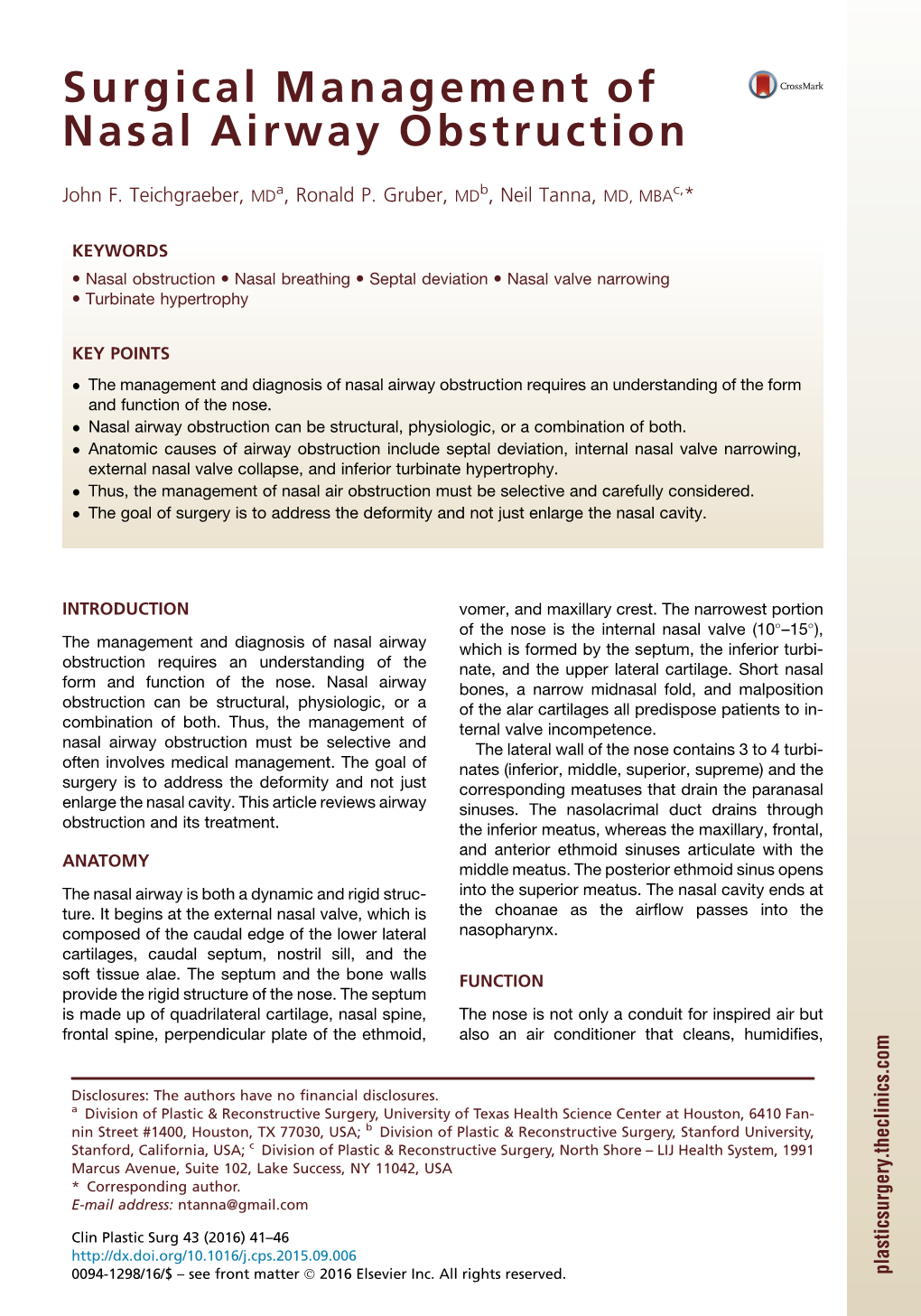 Surgical Management of Nasal Airway Obstruction