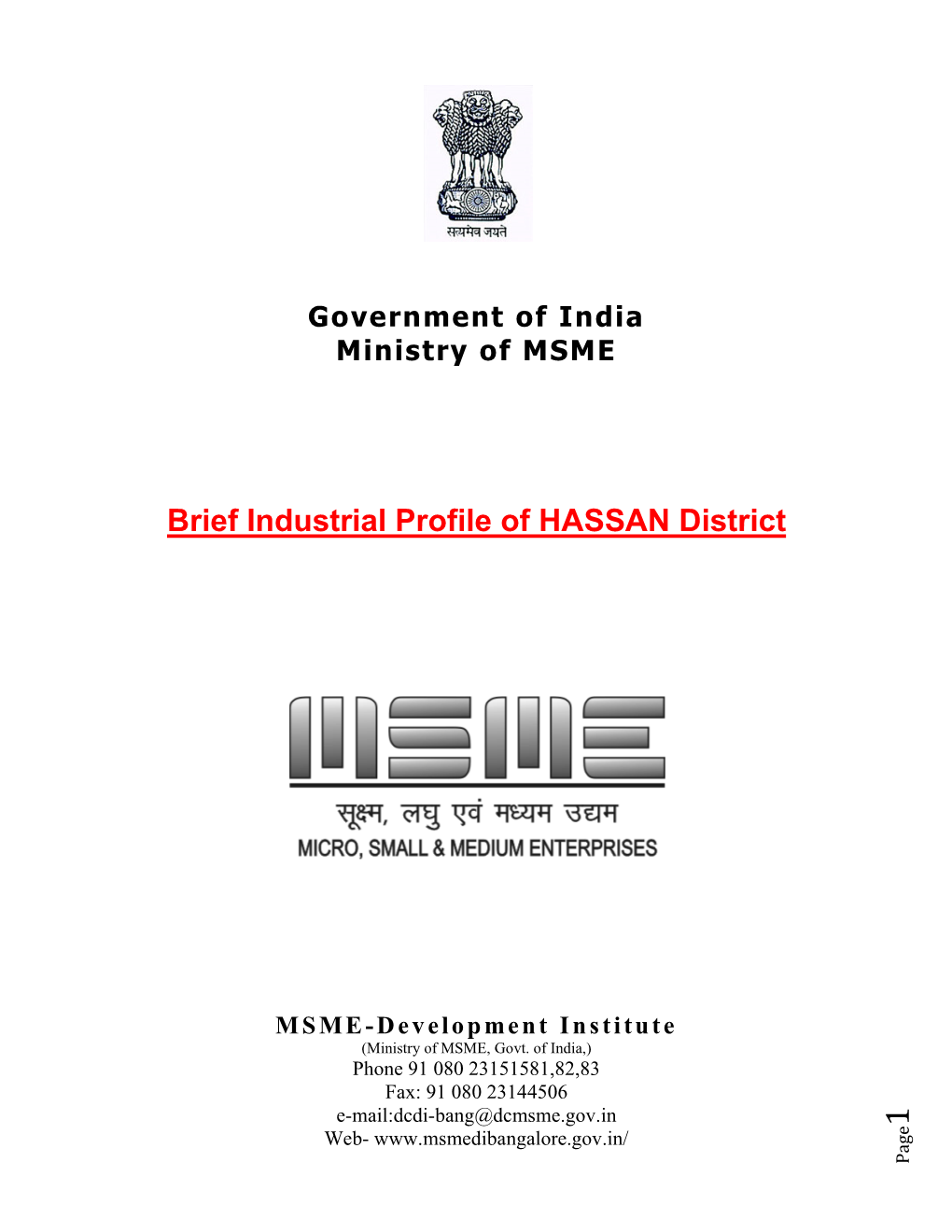 Brief Industrial Profile of HASSAN District