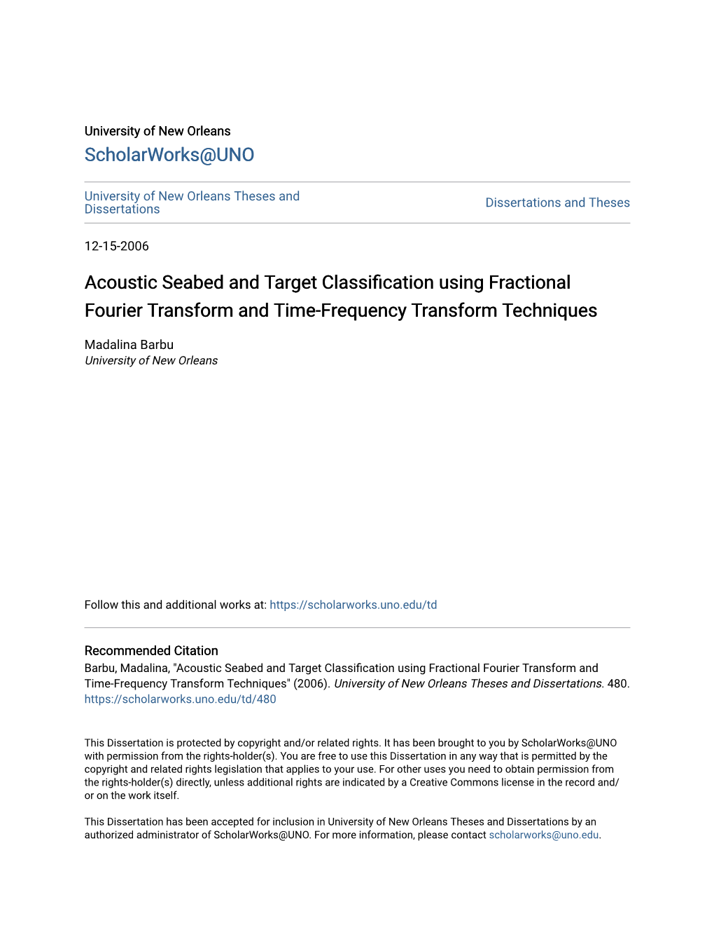 Acoustic Seabed and Target Classification Using Fractional