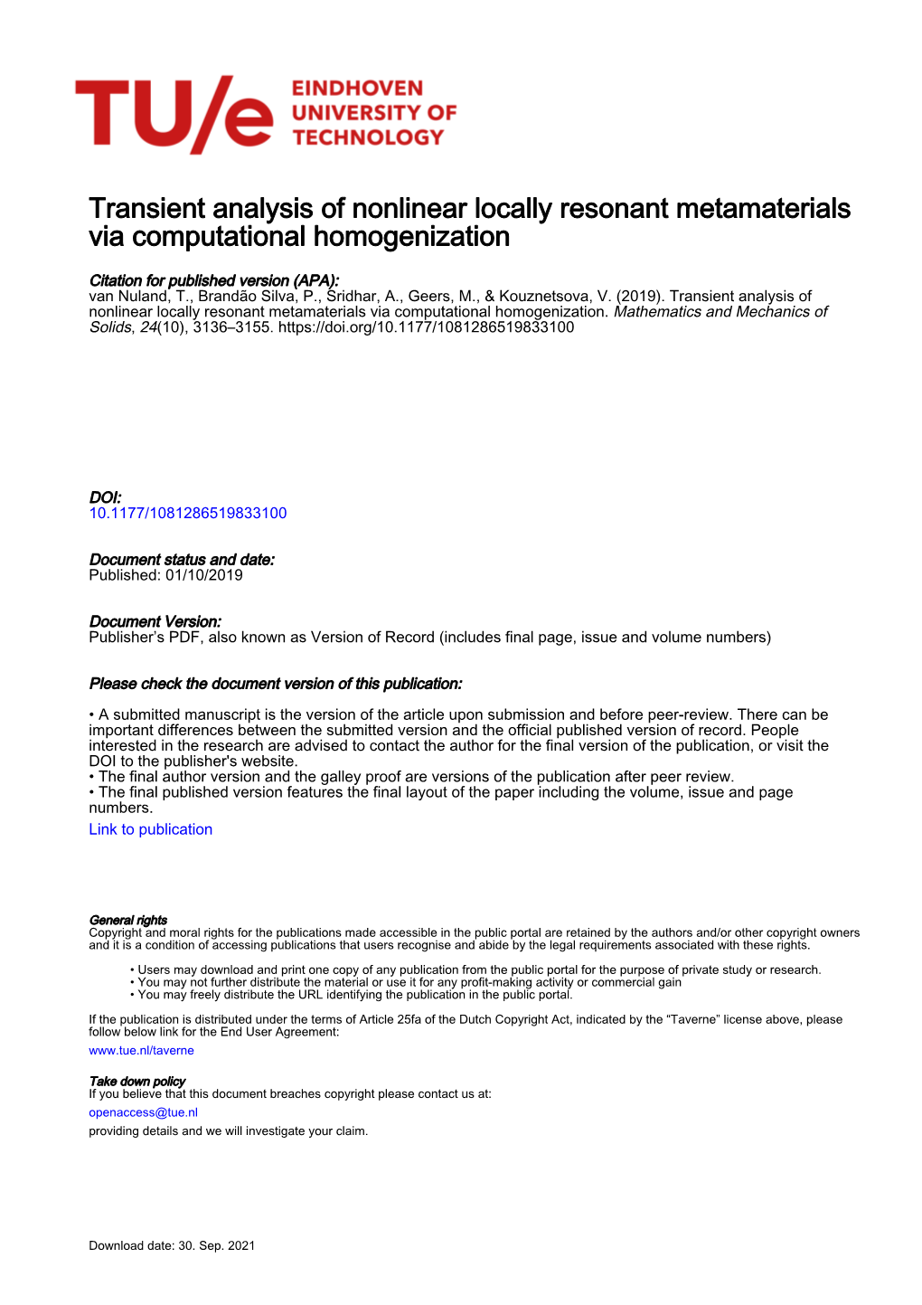 Transient Analysis of Nonlinear Locally Resonant Metamaterials Via Computational Homogenization