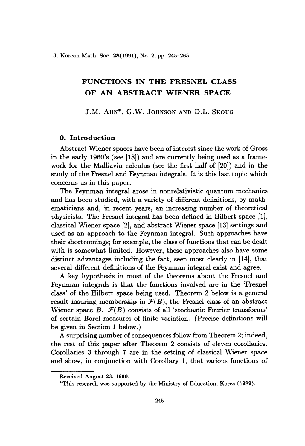 Functions in the Fresnel Class of an Abstract Wiener Space