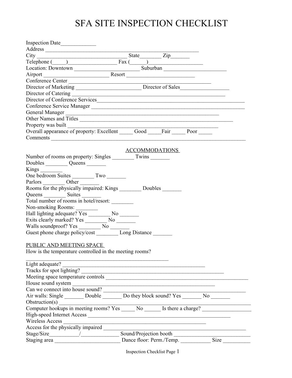 Sfa Site Inspection Checklist