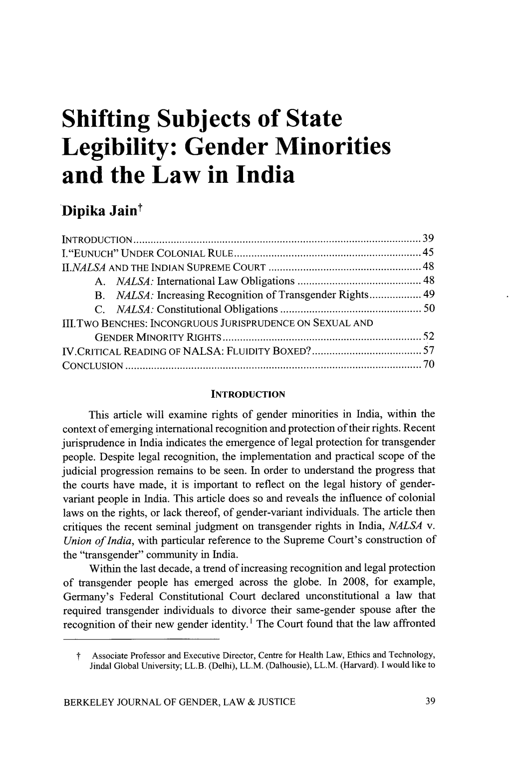 Shifting Subjects of State Legibility: Gender Minorities and the Law in India