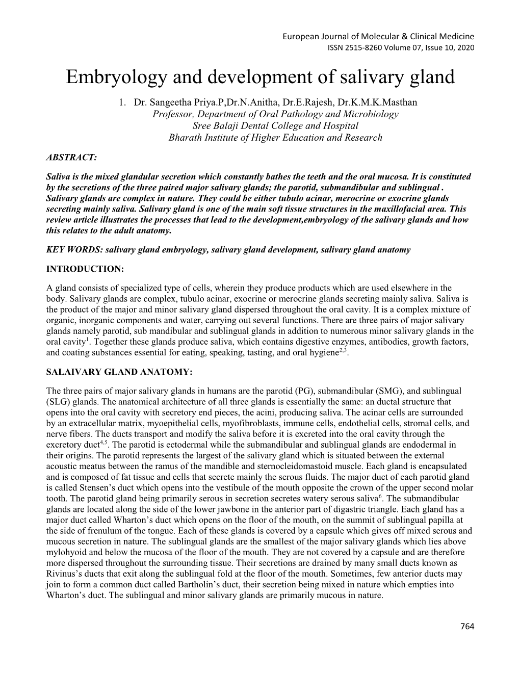 Embryology and Development of Salivary Gland 1