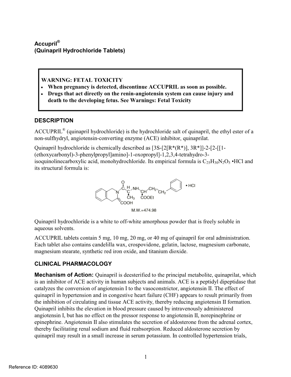 Accupril® (Quinapril Hydrochloride Tablets)