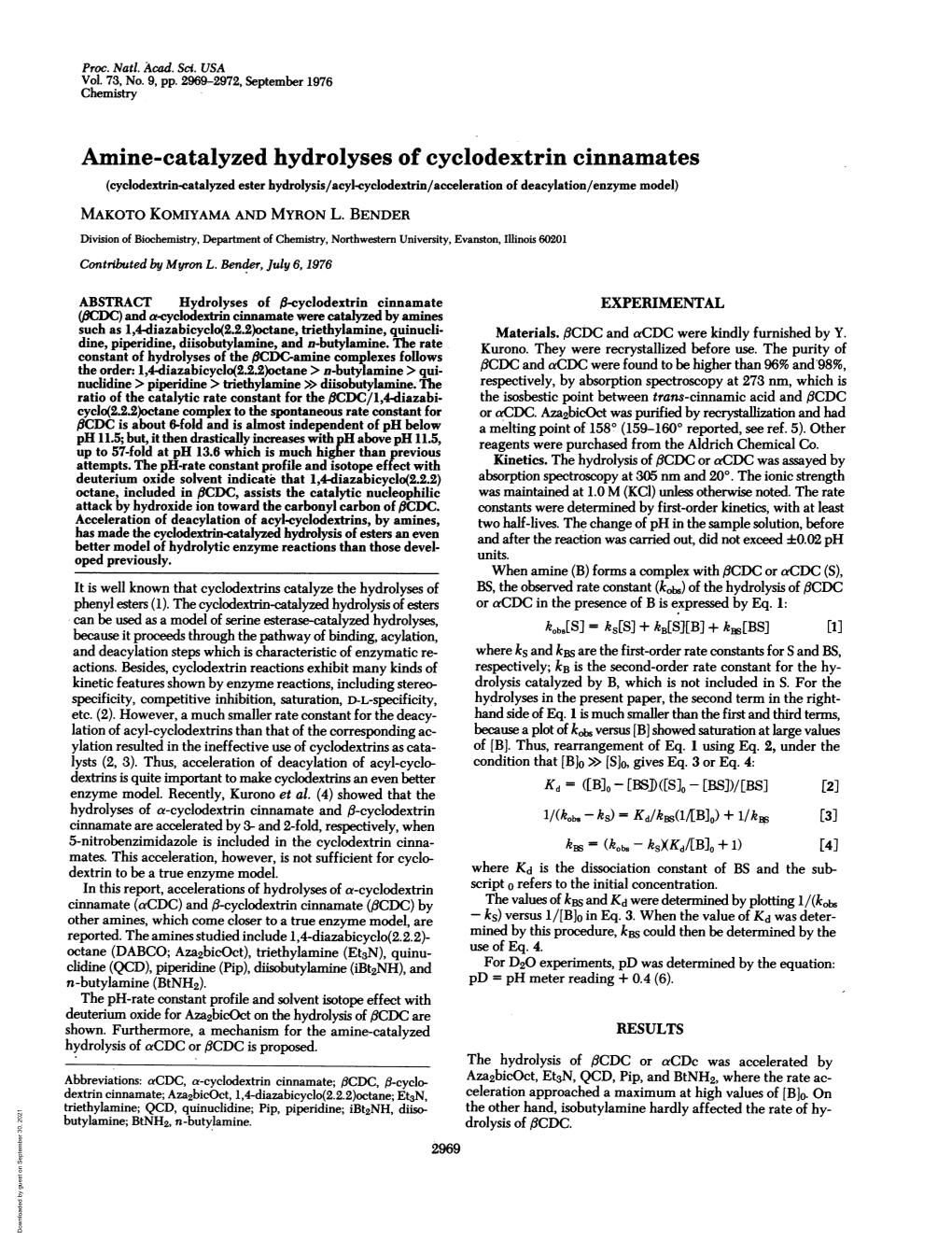 Amine-Catalyzed Hydrolyses of Cyclodextrin Cinnamates
