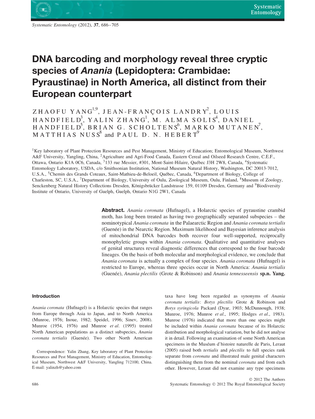 DNA Barcoding and Morphology Reveal Three Cryptic Species of Anania