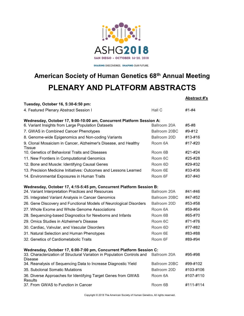 Plenary and Platform Abstracts