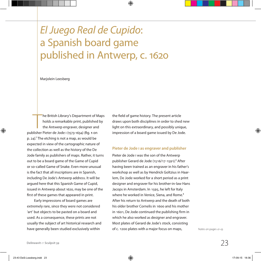 El Juego Real De Cupido: a Spanish Board Game Published in Antwerp, C