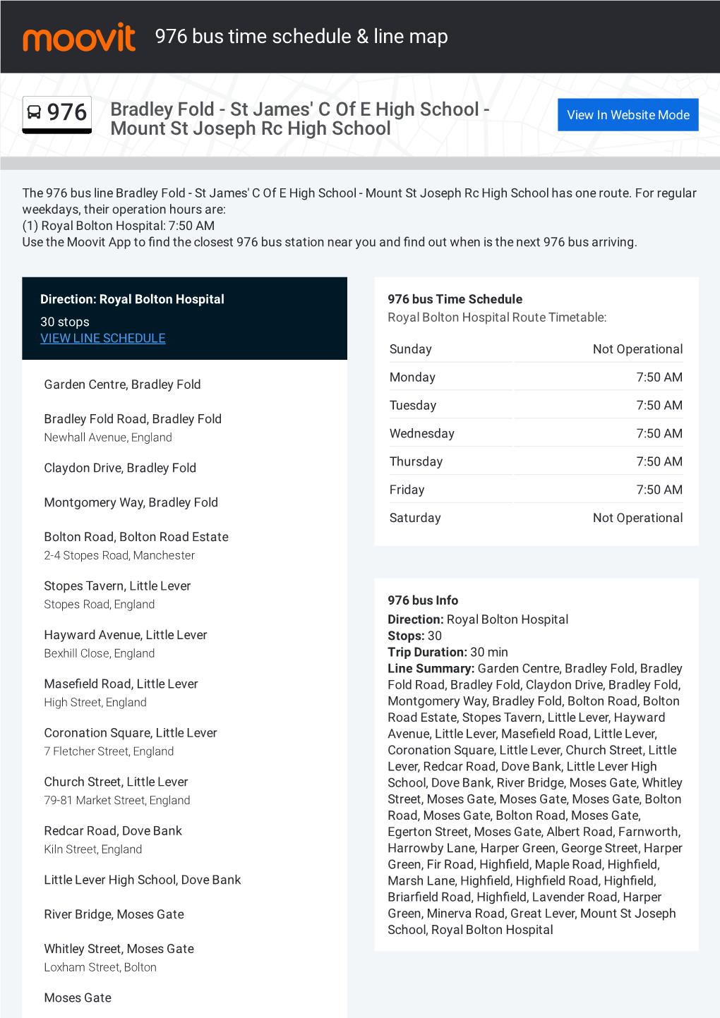 976 Bus Time Schedule & Line Route