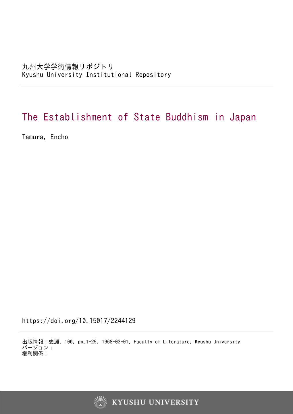 The Establishment of State Buddhism in Japan