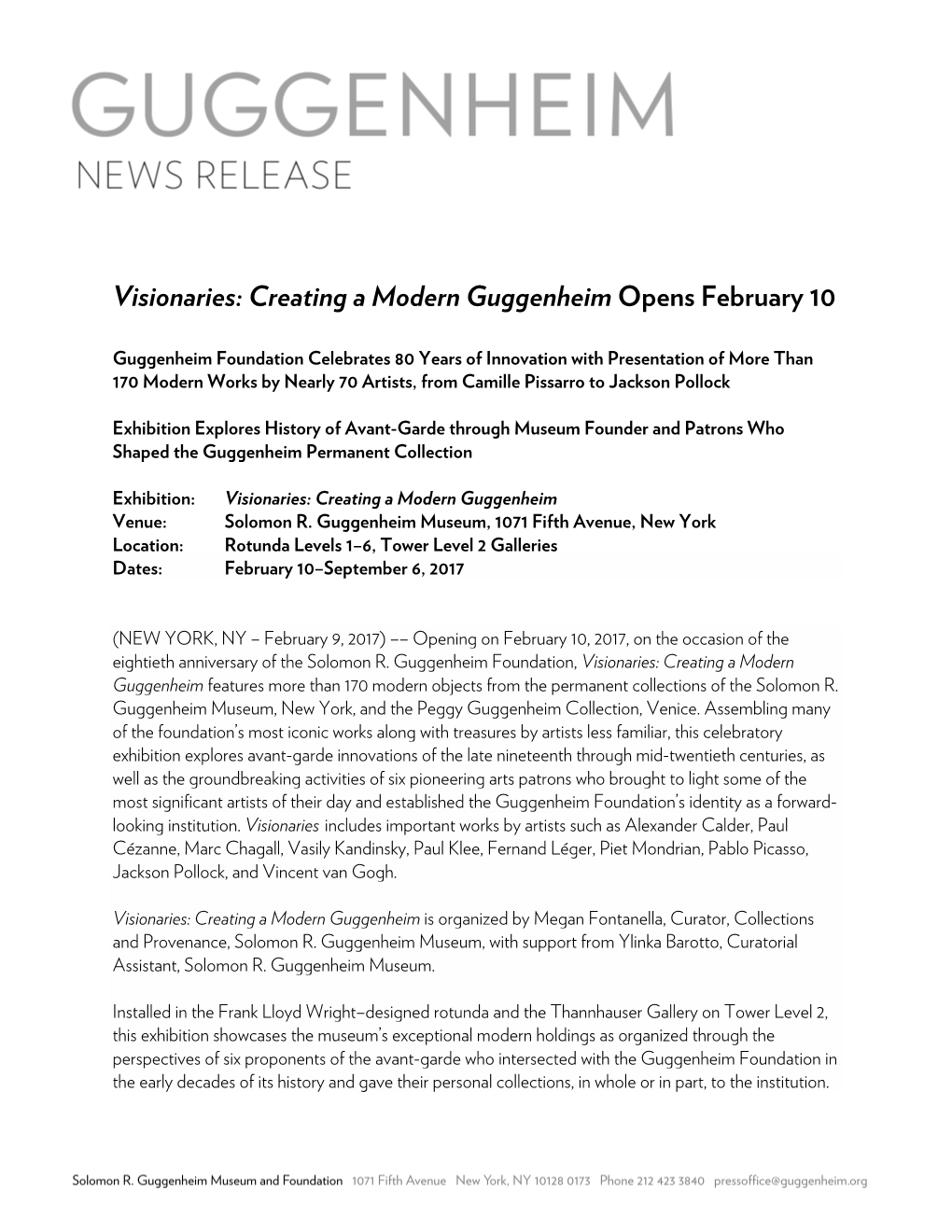 Visionaries: Creating a Modern Guggenheim Opens February 10