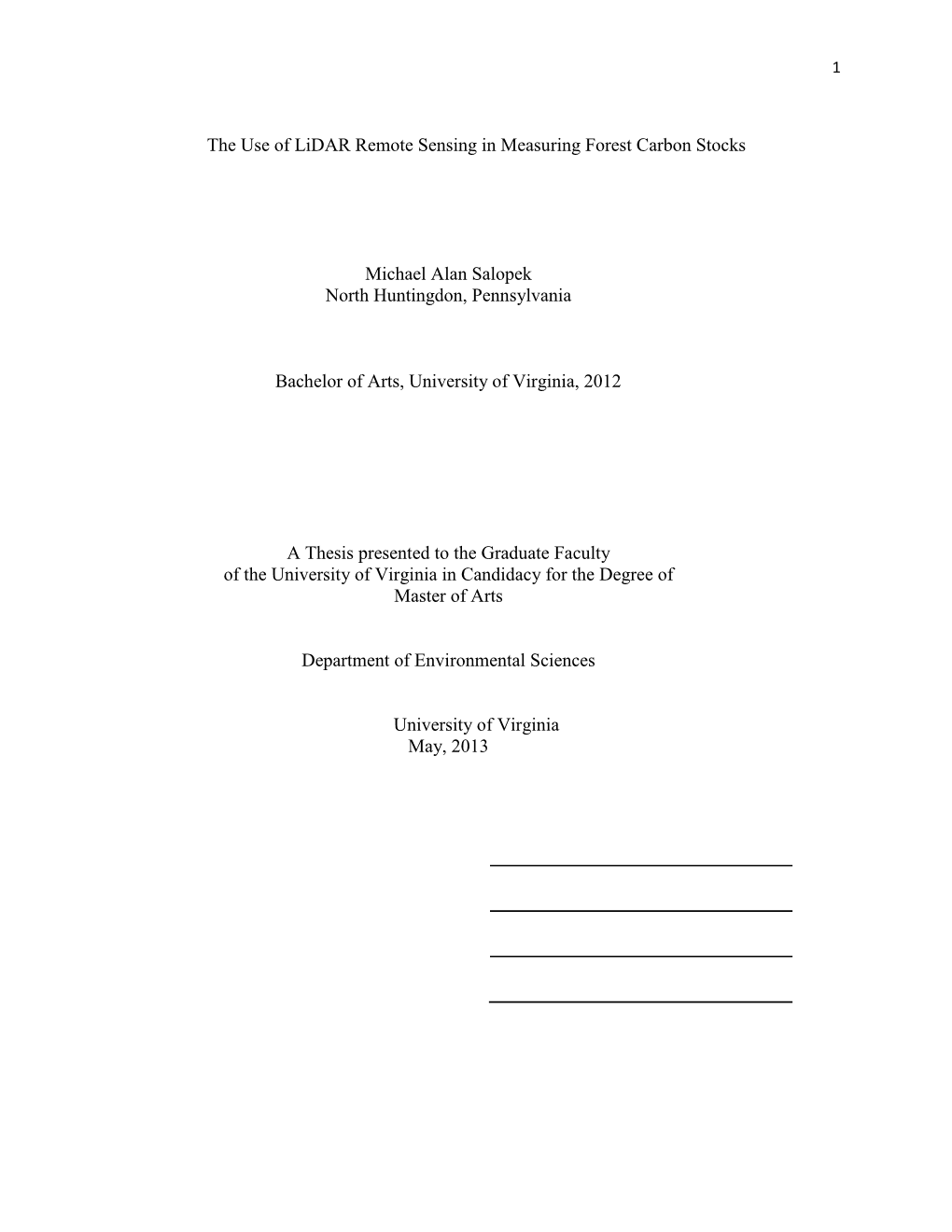 The Use of Lidar Remote Sensing in Measuring Forest Carbon Stocks