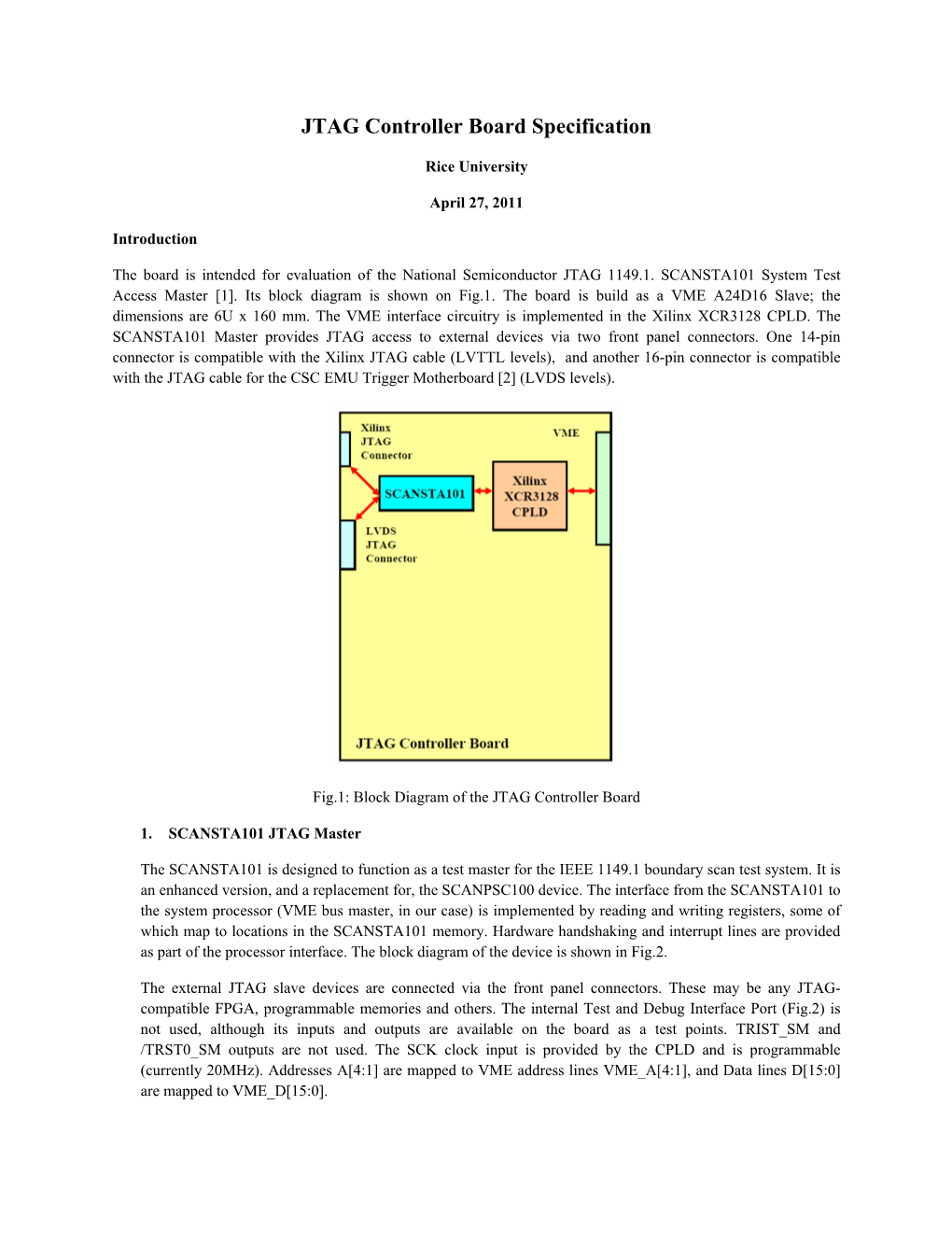 JTAG Controller Board Specification