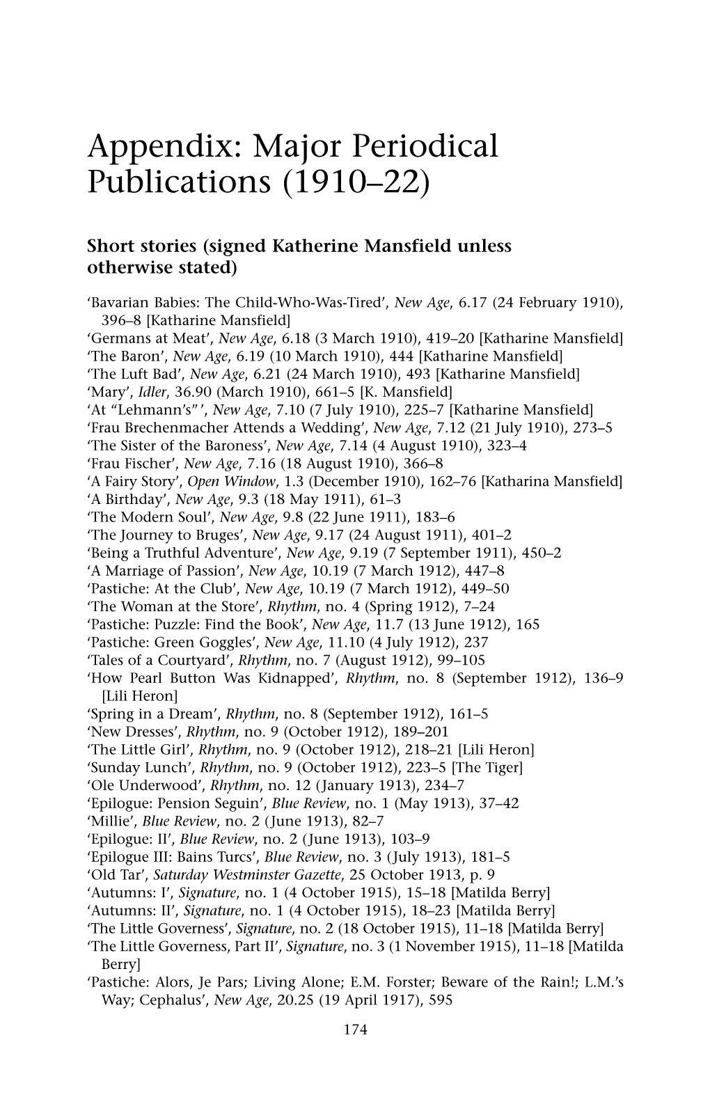 Appendix: Major Periodical Publications (1910–22)