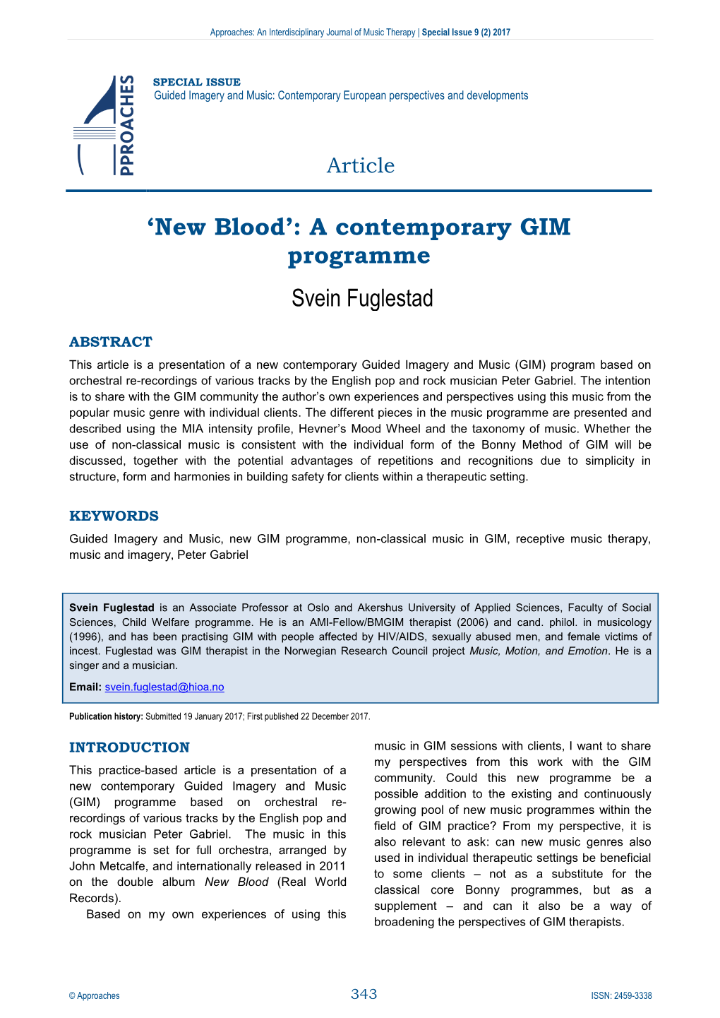 New Blood’: a Contemporary GIM Programme Svein Fuglestad