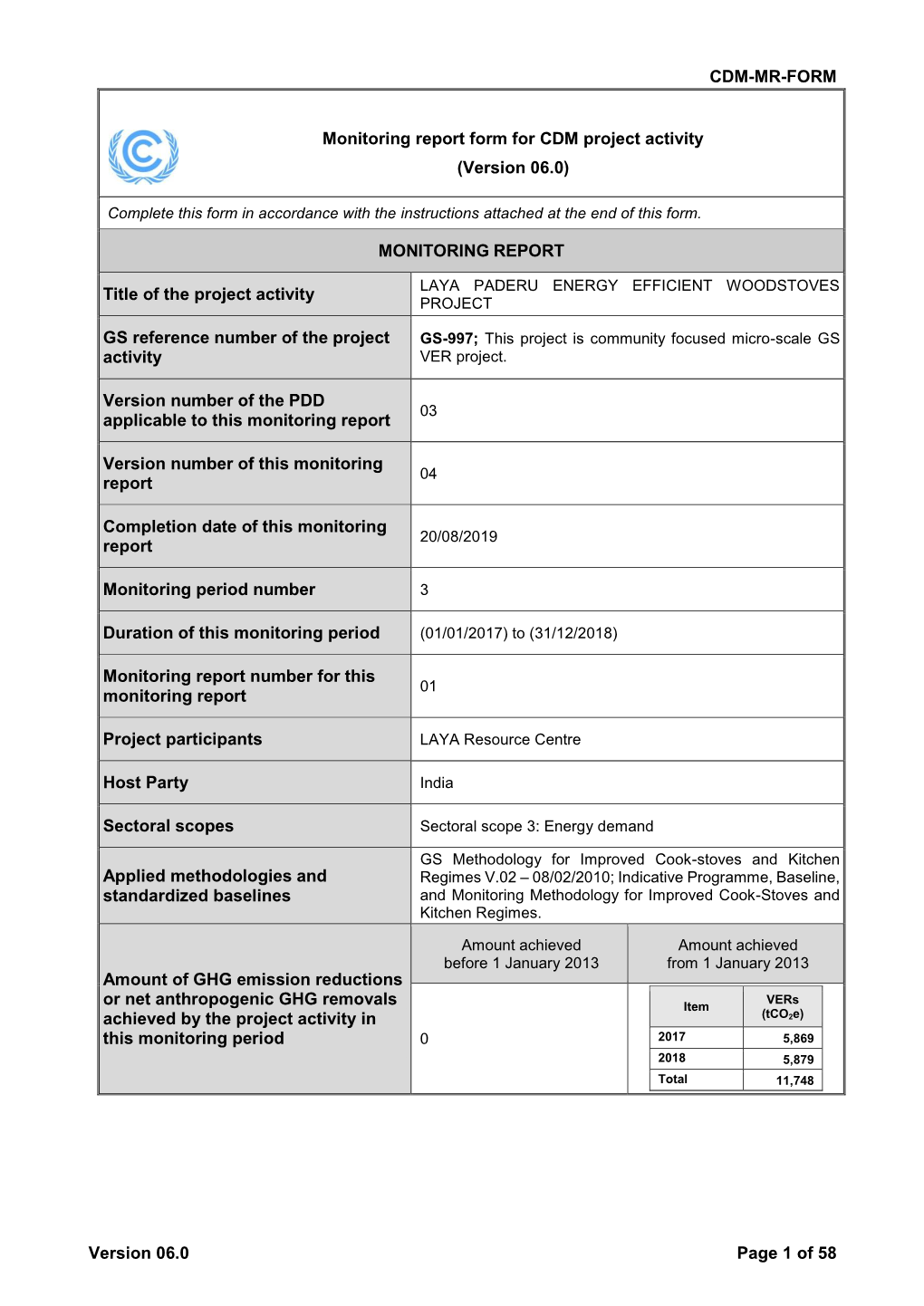 MONITORING REPORT Title Of