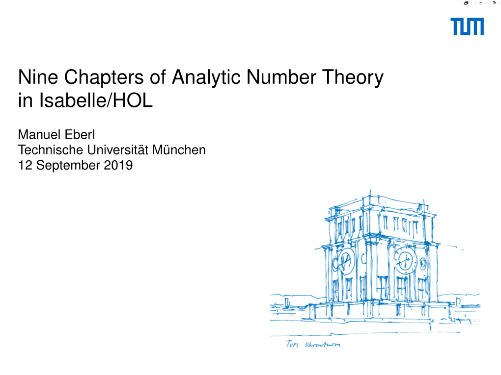 Nine Chapters of Analytic Number Theory in Isabelle/HOL