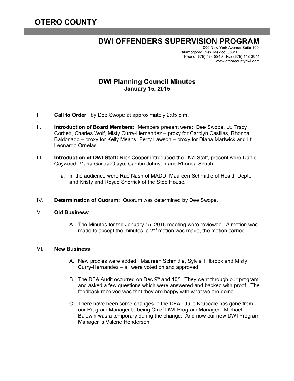 DWI Planning Council Minutes