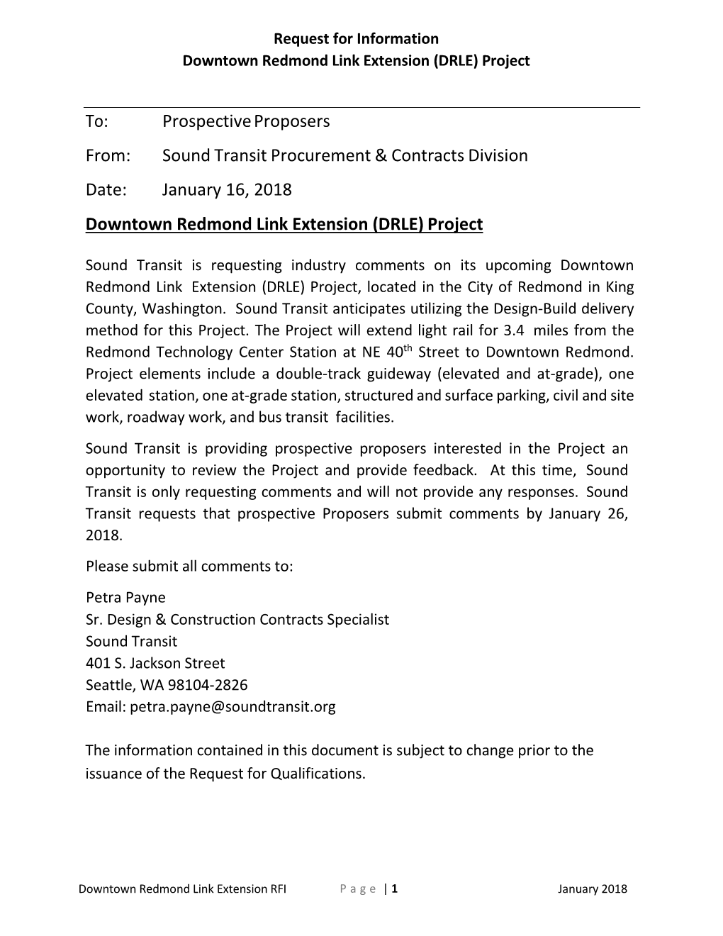 Sound Transit Procurement & Contracts Division Date