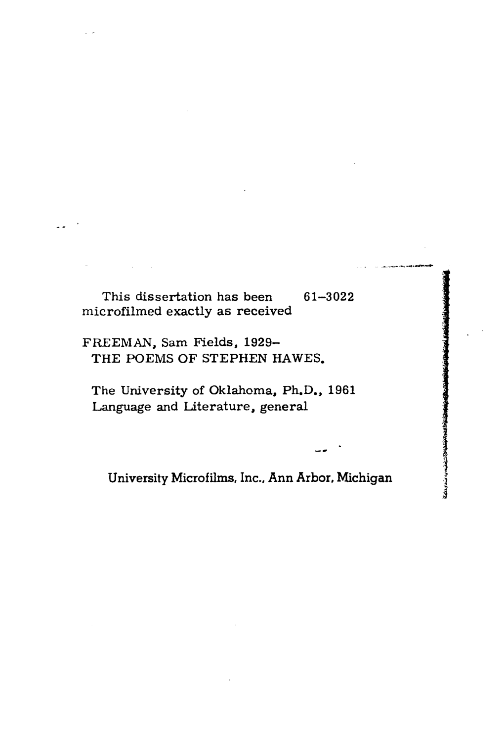 University Microfilms, Inc.. Ann Arbor. Michigan the UNIVERSITY of OKLAHOMA