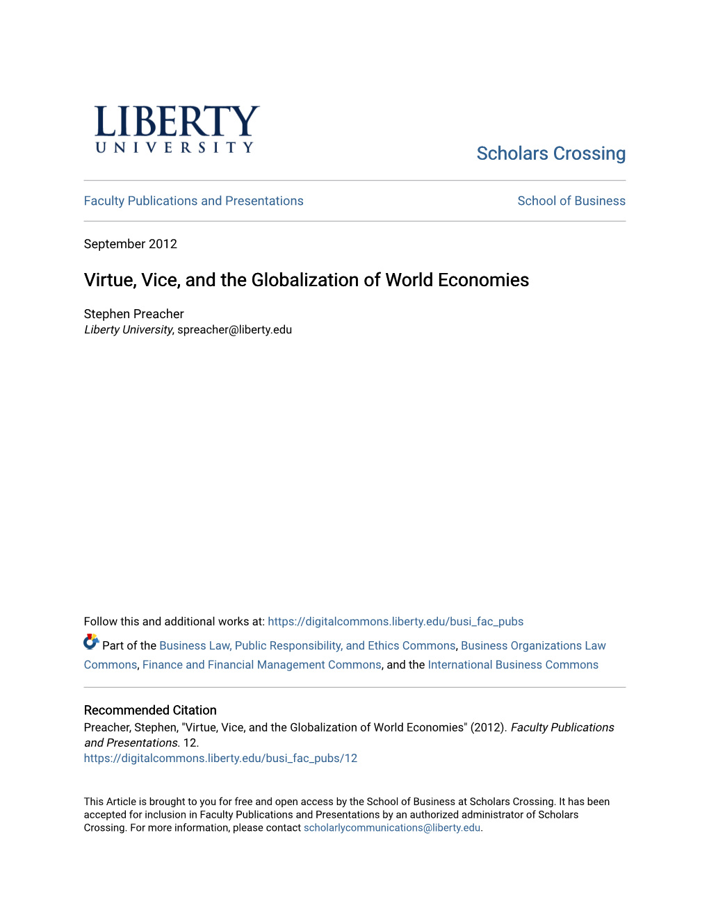 Virtue, Vice, and the Globalization of World Economies