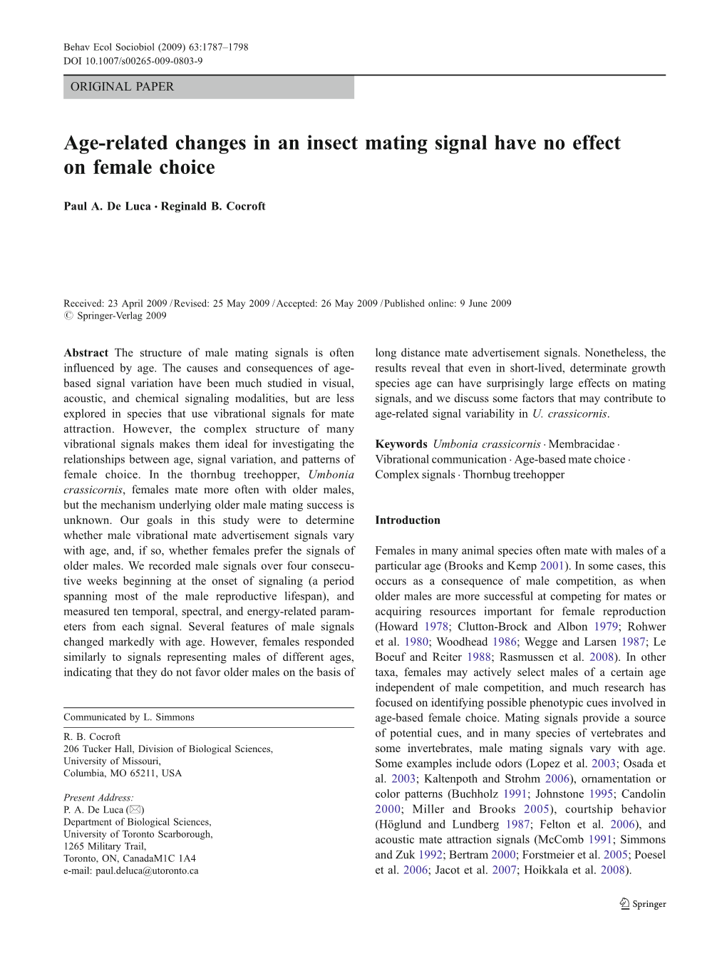 Age-Related Changes in an Insect Mating Signal Have No Effect on Female Choice