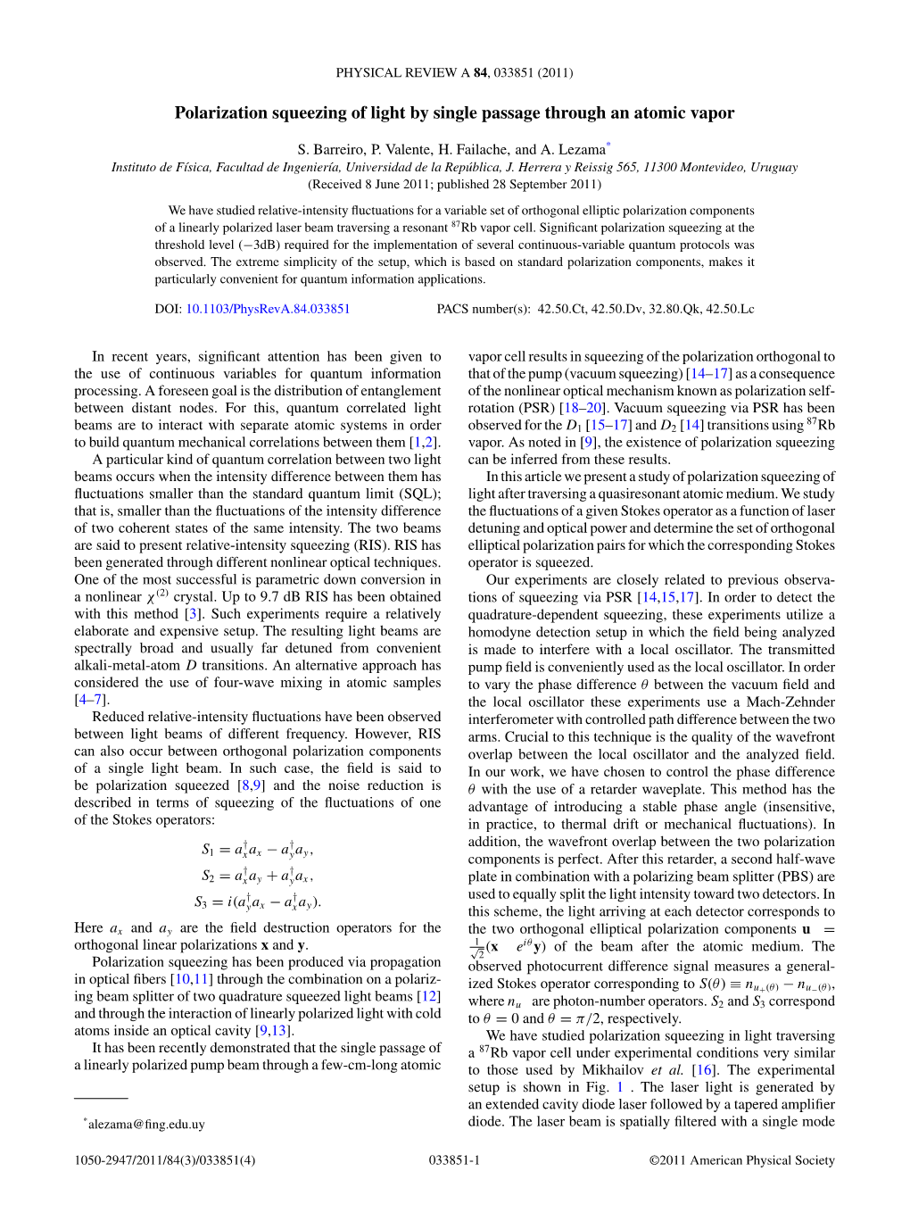 Polarization Squeezing of Light by Single Passage Through an Atomic Vapor