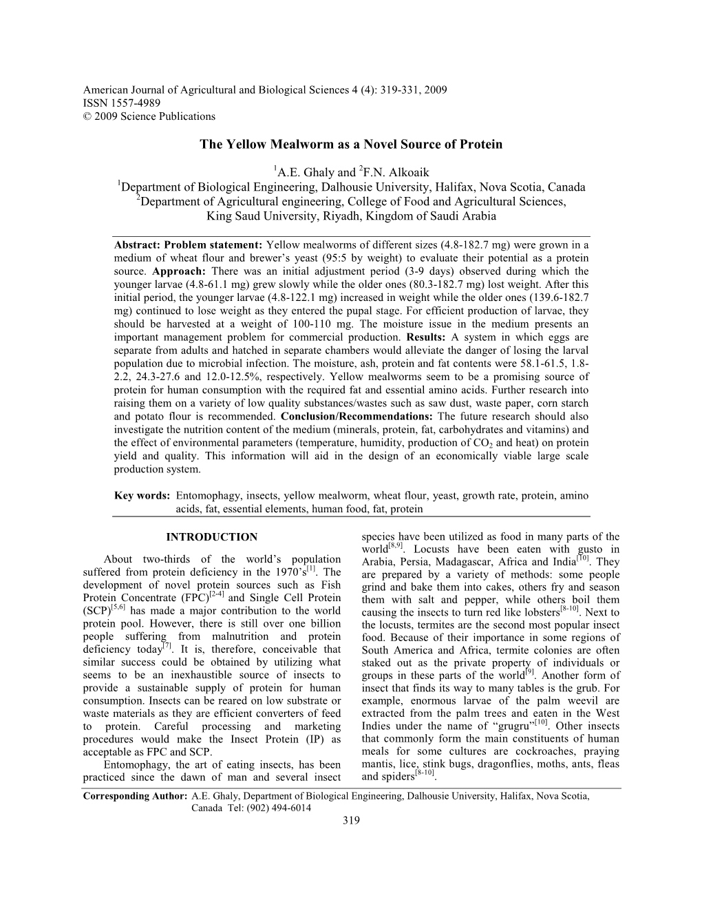 The Yellow Mealworm As a Novel Source of Protein