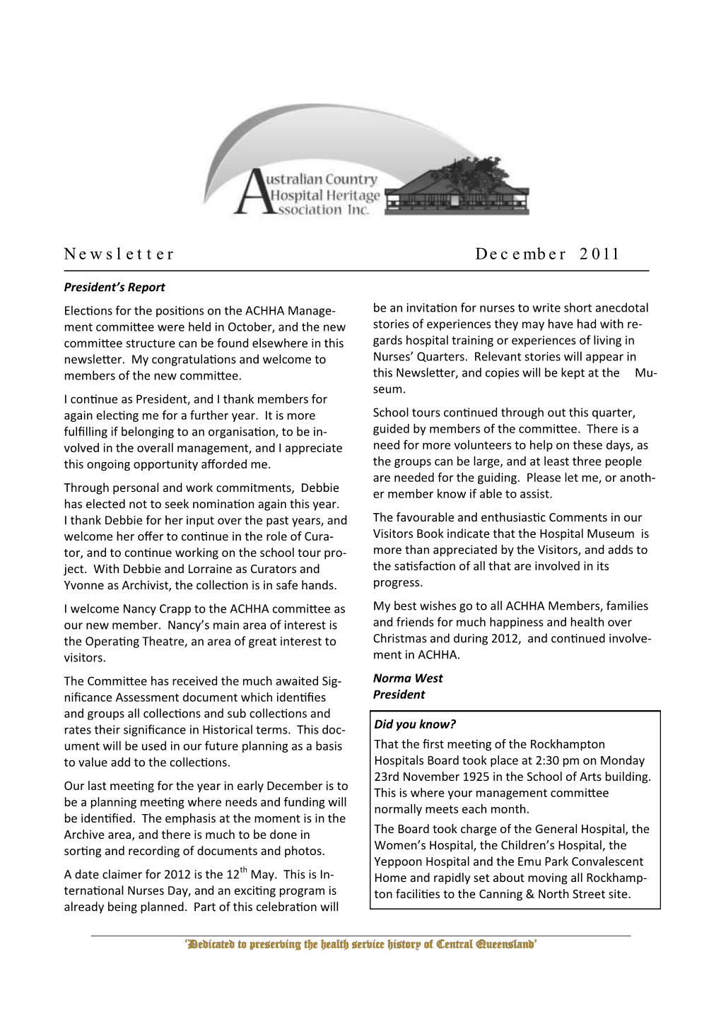 Newsletter December 2011