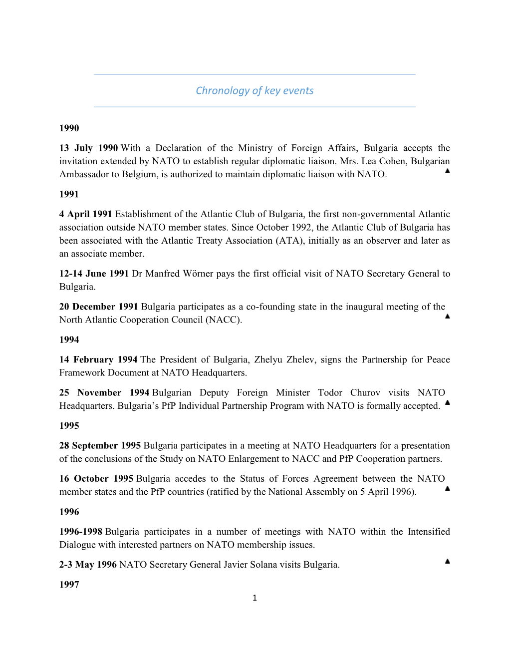 Chronology of Key Events