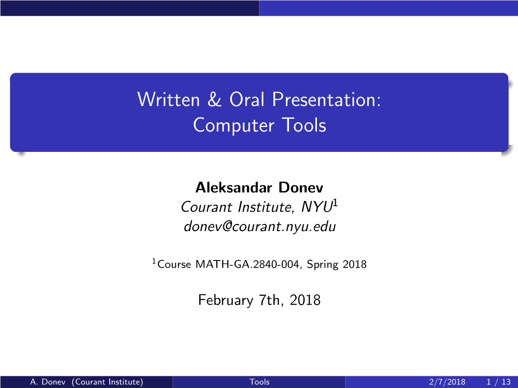Written & Oral Presentation: Computer Tools