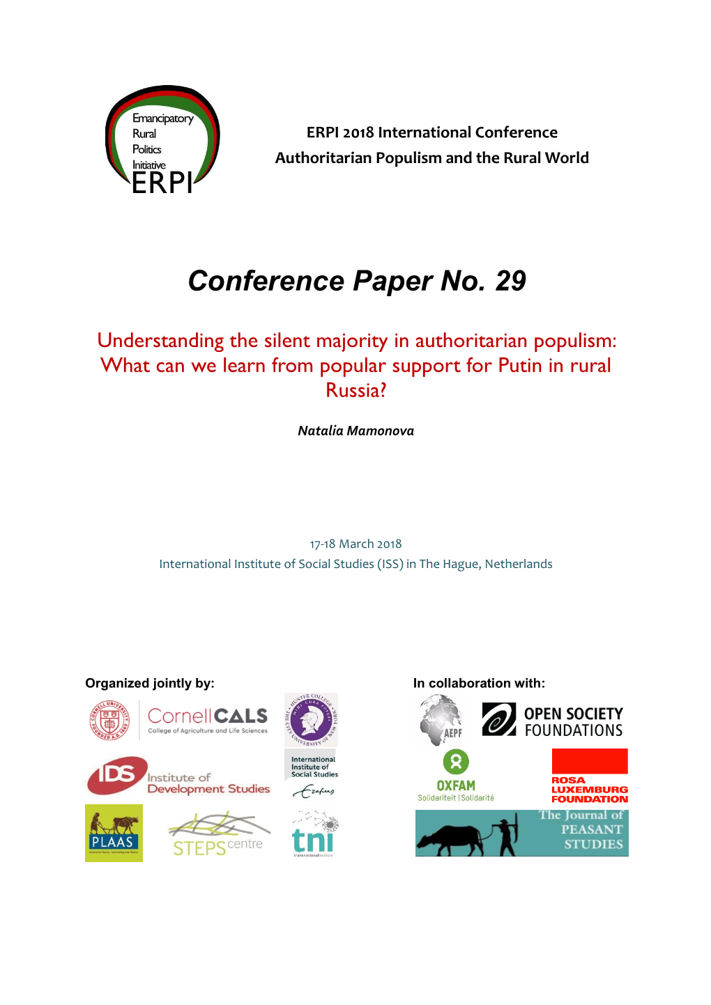 Understanding the Silent Majority in Authoritarian Populism: What Can We Learn from Popular Support for Putin in Rural Russia?