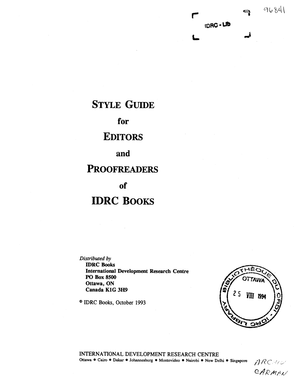 STYLE GUIDE for EDITORS and PROOFREADERS of IDRC BOOKS