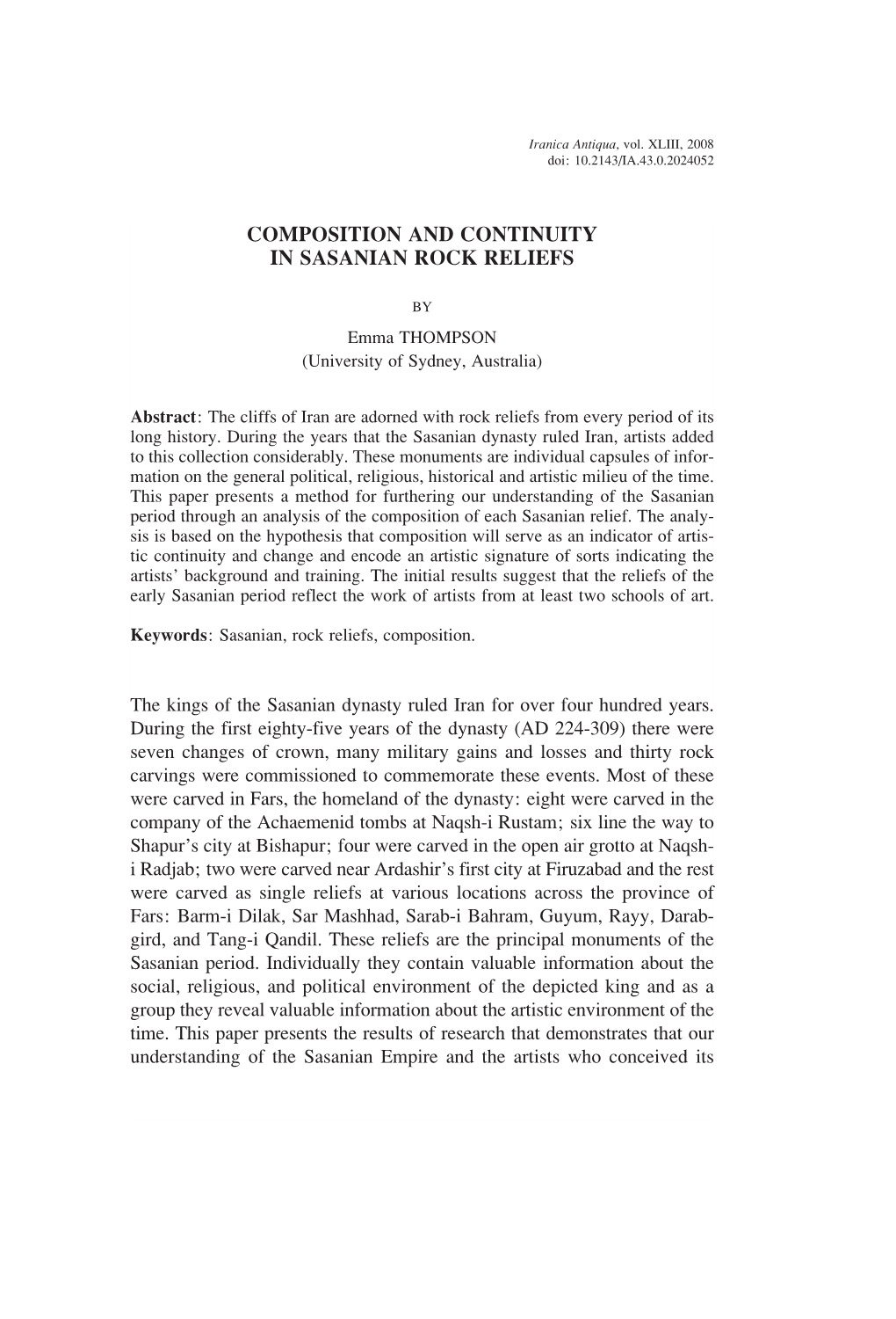 Composition and Continuity in Sasanian Rock Reliefs