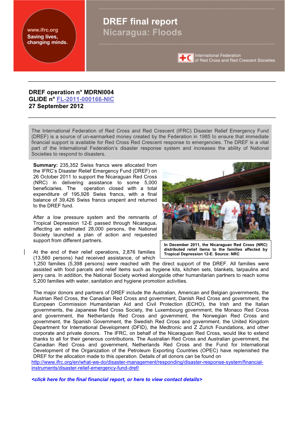 DREF Final Report Nicaragua: Floods