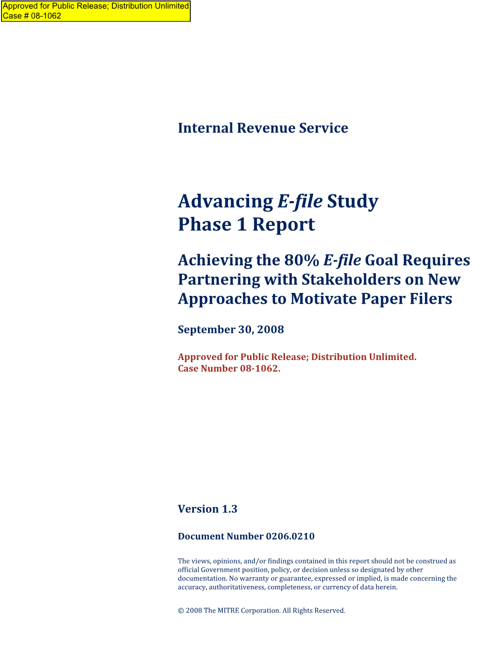 IRS Advancing E-File Study Phase 1 Report