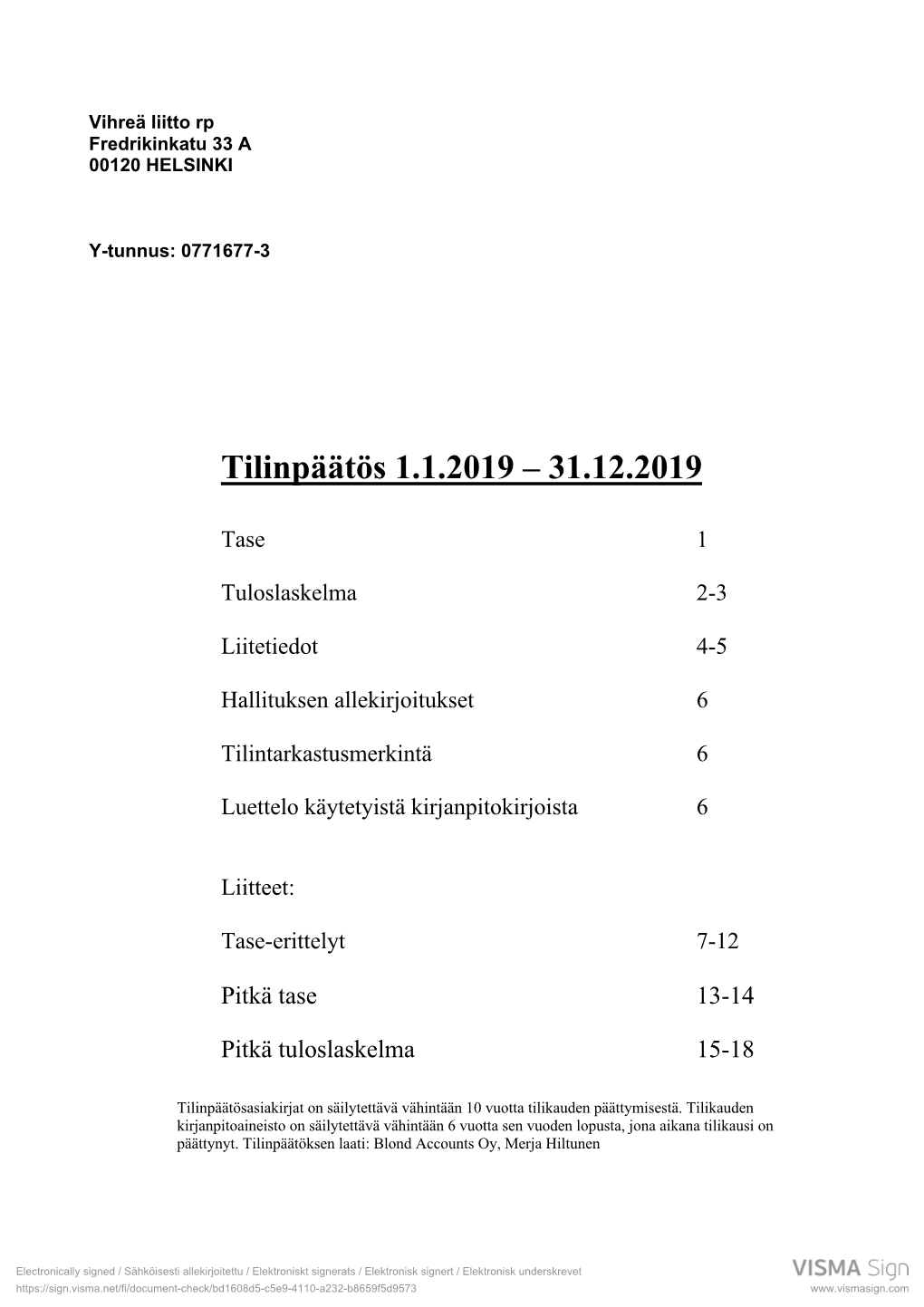 Tilinpäätös 1.1.2019 – 31.12.2019