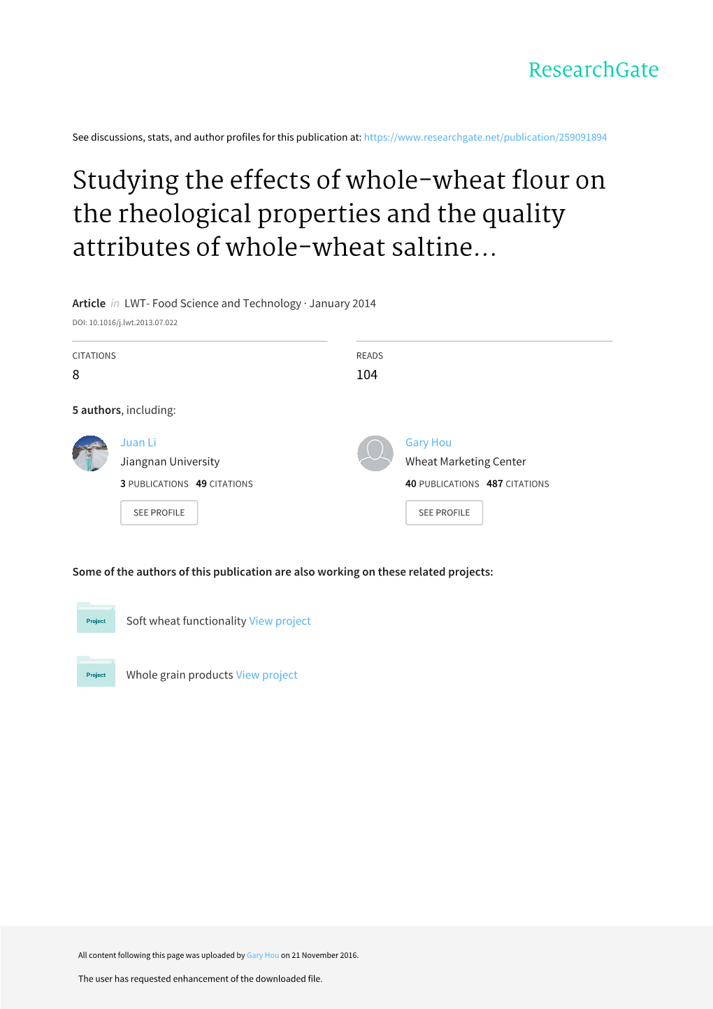 Studying the Effects of Whole-Wheat Flour on the Rheological Properties and the Quality Attributes of Whole-Wheat Saltine