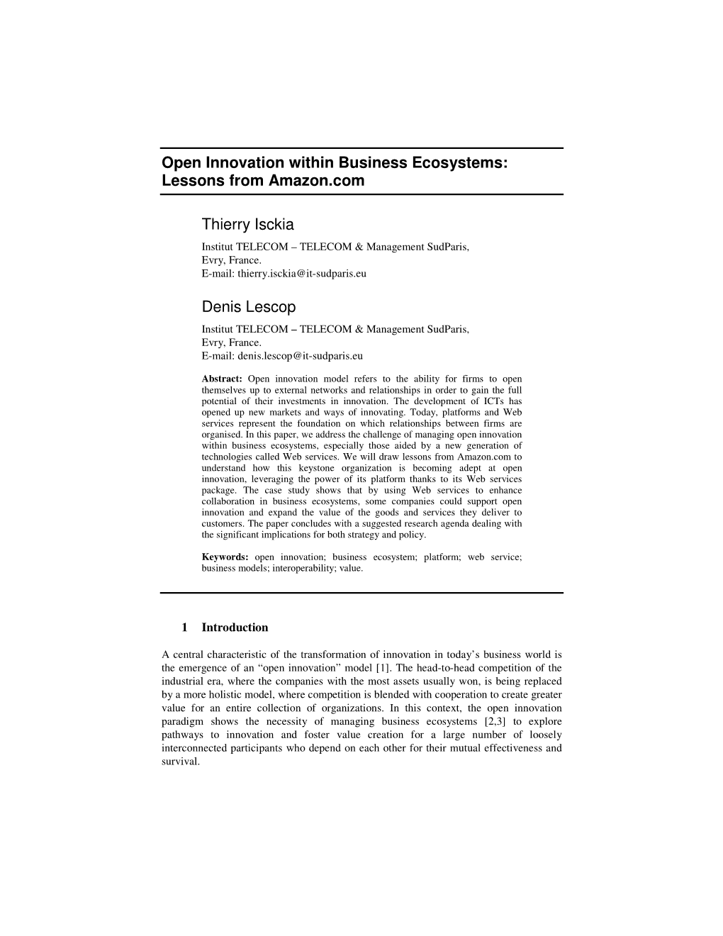 Open Innovation Within Business Ecosystems: Lessons from Amazon.Com