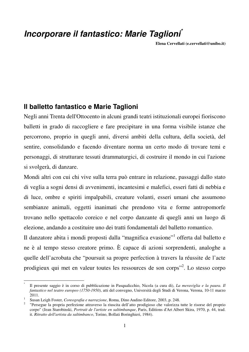 Incorporare Il Fantastico: Marie Taglioni Elena Cervellati (E.Cervellati@Unibo.It)