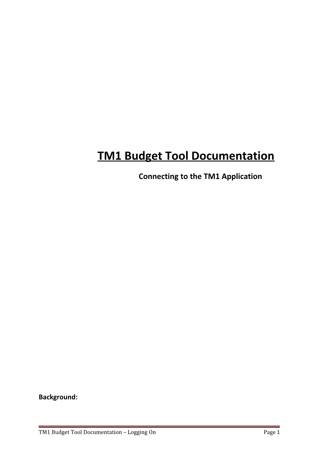 TM1 Budget Tool Documentation