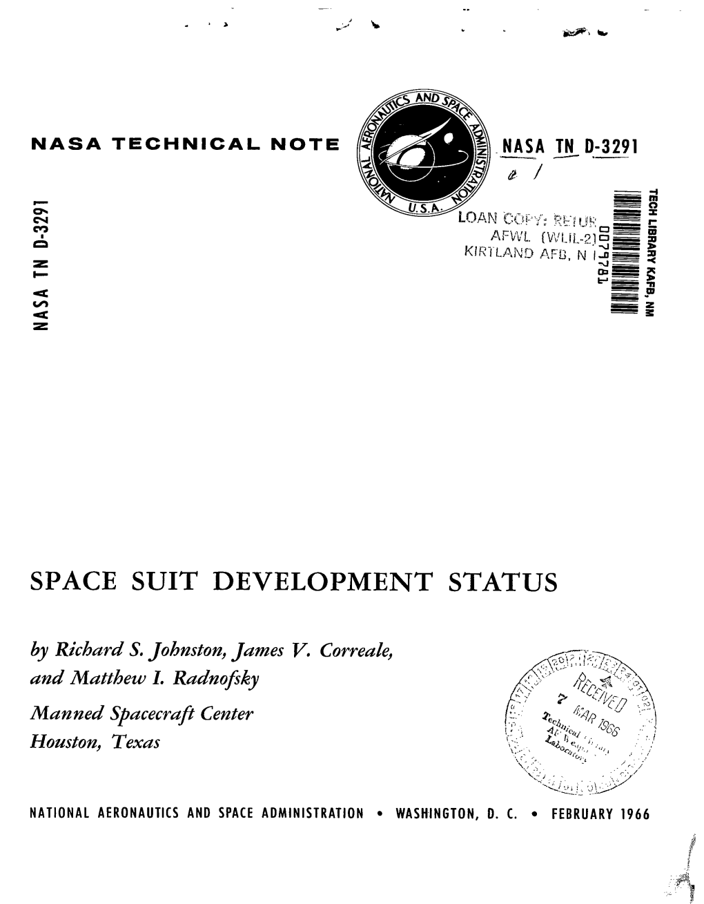 SPACE SUIT DEVELOPMENT STATUS by Richard S