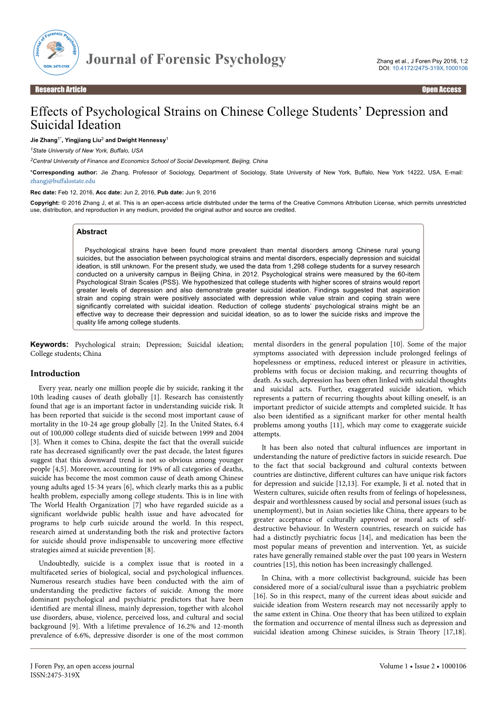 Effects of Psychological Strains on Chinese College Students