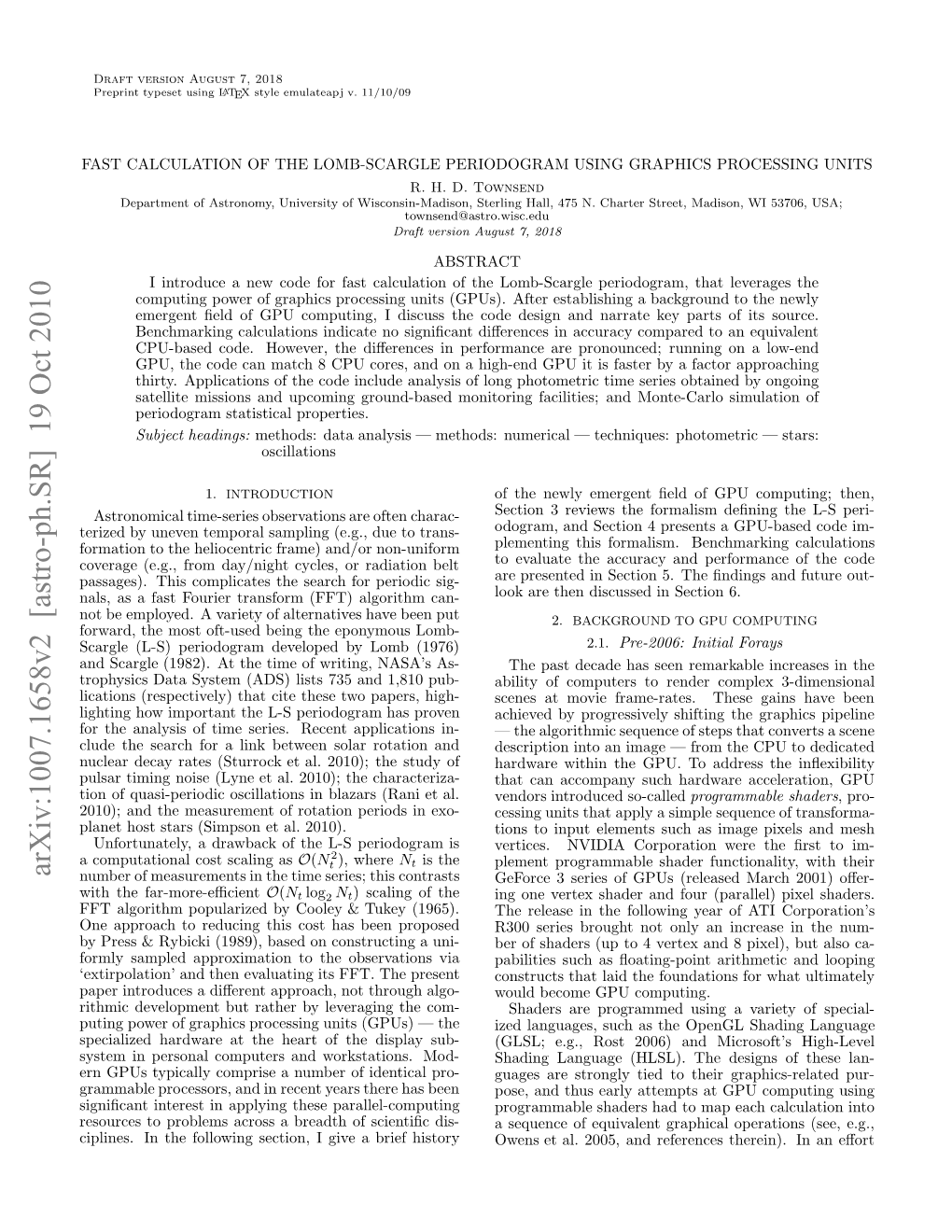 Fast Calculation of the Lomb-Scargle Periodogram Using Graphics Processing Units 3