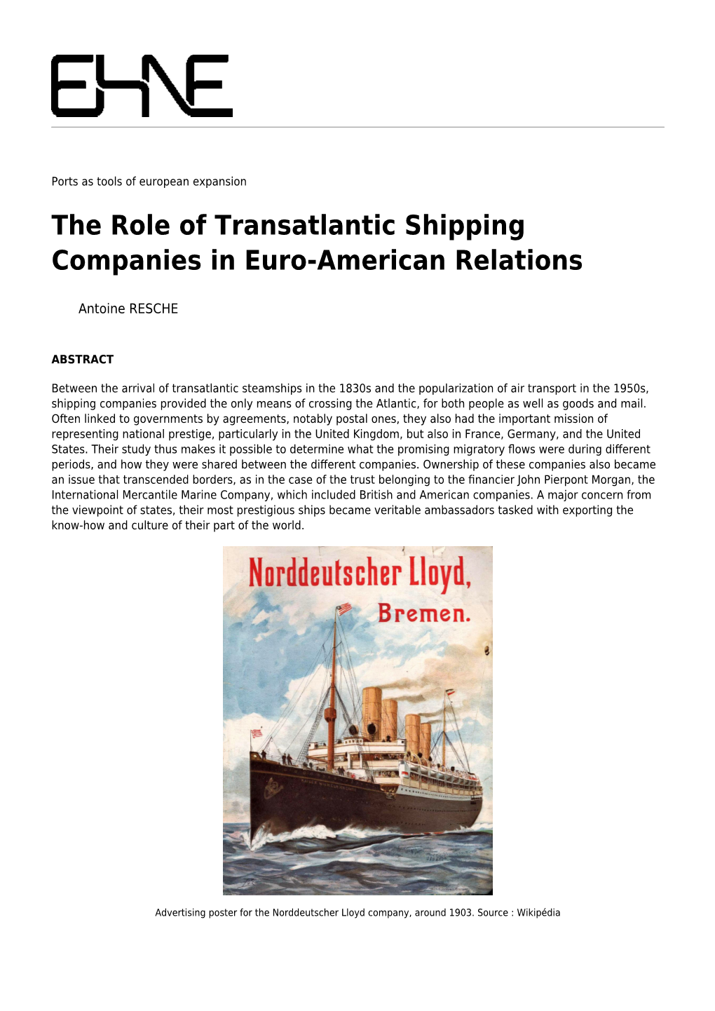 The Role of Transatlantic Shipping Companies in Euro-American Relations
