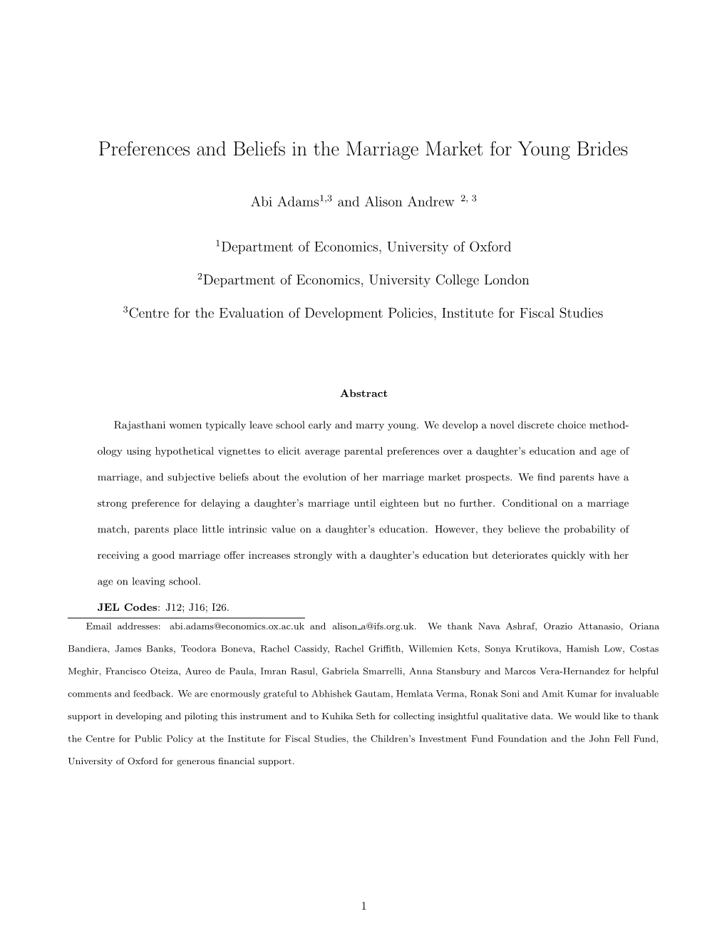 Preferences and Beliefs in the Marriage Market for Young Brides