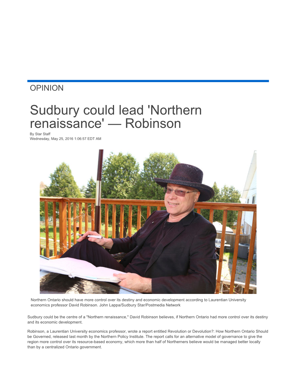 Sudbury Could Lead 'Northern Renaissance' — Prof | Sudbury Star