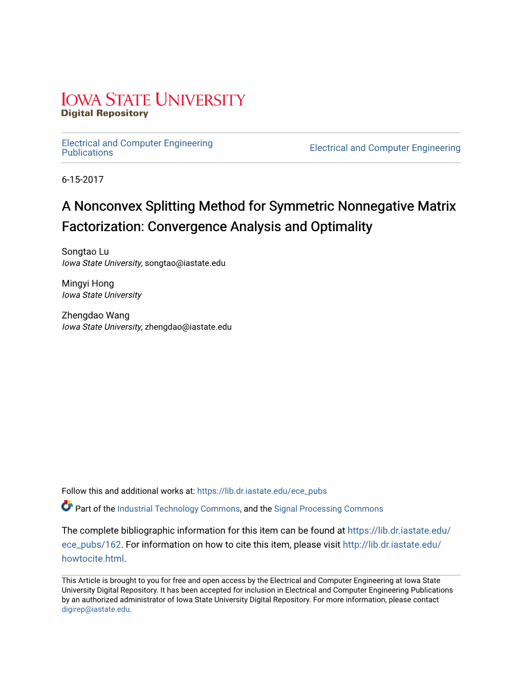 A Nonconvex Splitting Method for Symmetric Nonnegative Matrix Factorization: Convergence Analysis and Optimality